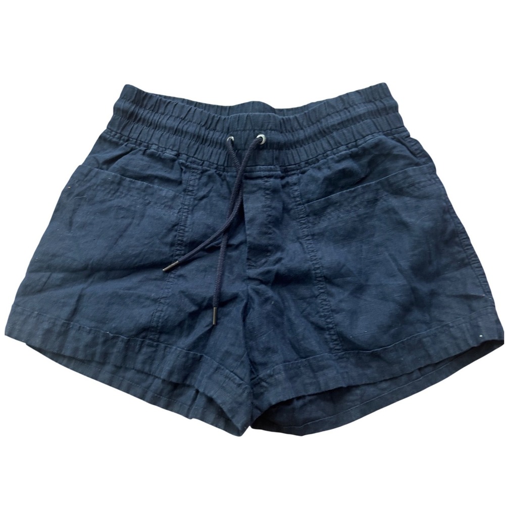 Athleta Navy Linen Blend Drawstring Shorts Size‎ 4 Coastal Minimalist Redort